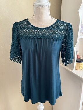 Loft Dark Teal Lace Sleeve Top